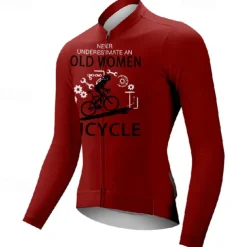 Women's Cycling Jersey Graphic Letter & Number Long Sleeve Bike Tee Tshirt Jersey with 3 Rear Pockets Mountain Bike MTB Quick Dry Anatomic Design Wicking Breathable Sports Wine Red Black White