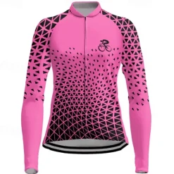 Women's Cycling Jersey Graphic Long Sleeve Bike Top with 3 Rear Pockets Mountain Bike MTB Road Bike Cycling Fleece Lining Reflective Strips Back Pocket Moisture Wicking Sports Violet Yellow Pink