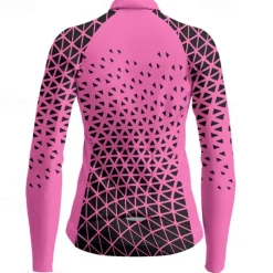 Women's Cycling Jersey Graphic Long Sleeve Bike Top with 3 Rear Pockets Mountain Bike MTB Road Bike Cycling Fleece Lining Reflective Strips Back Pocket Moisture Wicking Sports Violet Yellow Pink