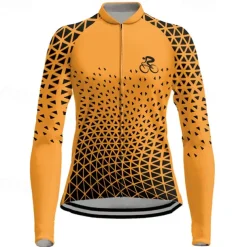 Women's Cycling Jersey Graphic Long Sleeve Bike Top with 3 Rear Pockets Mountain Bike MTB Road Bike Cycling Fleece Lining Reflective Strips Back Pocket Moisture Wicking Sports Violet Yellow Pink