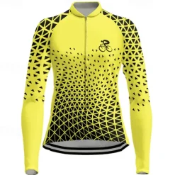 Women's Cycling Jersey Graphic Long Sleeve Bike Top with 3 Rear Pockets Mountain Bike MTB Road Bike Cycling Fleece Lining Reflective Strips Back Pocket Moisture Wicking Sports Violet Yellow Pink