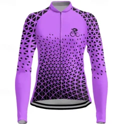 Women's Cycling Jersey Graphic Long Sleeve Bike Top with 3 Rear Pockets Mountain Bike MTB Road Bike Cycling Fleece Lining Reflective Strips Back Pocket Moisture Wicking Sports Violet Yellow Pink