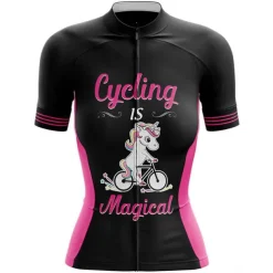 Women's Cycling Jersey Graphic Rainbow Unicorn Short Sleeve Bike Jersey Top with 3 Rear Pockets Mountain Bike MTB Road Bike Cycling Fast Dry Quick Dry Soft Reflective Strips Sports Rose Red + Black