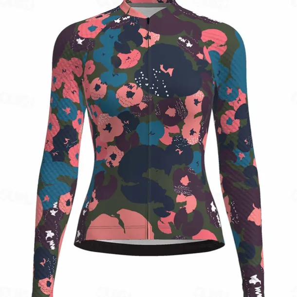 Women's Cycling Jersey Gradient Floral Botanical Long Sleeve Bike Jersey Top with 3 Rear Pockets Mountain Bike MTB Road Bike Cycling Quick Dry Reflective Strips Back Pocket Moisture Wicking Sports