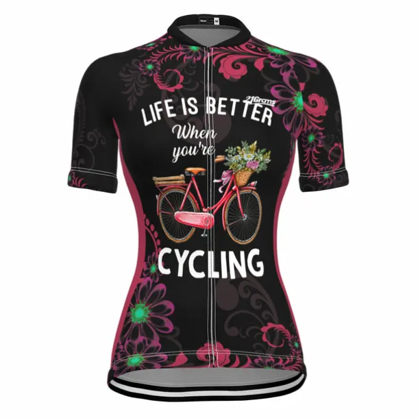 Women's Cycling Jersey Graphic Funny Short Sleeve Bike Jersey Top with 3 Rear Pockets Mountain Bike MTB Road Bike Cycling Quick Dry Reflective Strips Back Pocket Moisture Wicking Sports White+Pink