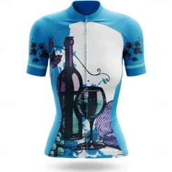 Women's Cycling Jersey Graphic Short Sleeve Bike Jersey Top with 3 Rear Pockets Mountain Bike MTB Road Bike Cycling Quick Dry Reflective Strips Back Pocket Moisture Wicking Sports Blue Sky Blue Green