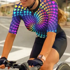 Women's Cycling Jersey Heart 3D Funny Short Sleeve Bike Jersey Top with 3 Rear Pockets Mountain Bike MTB Road Bike Cycling Quick Dry Reflective Strips Back Pocket Moisture Wicking Sports Yellow