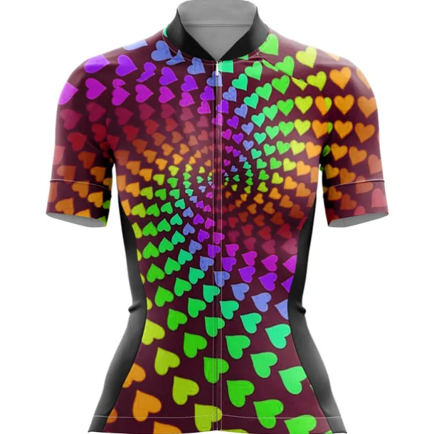 Women's Cycling Jersey Heart 3D Funny Short Sleeve Bike Jersey Top with 3 Rear Pockets Mountain Bike MTB Road Bike Cycling Quick Dry Reflective Strips Back Pocket Moisture Wicking Sports Yellow