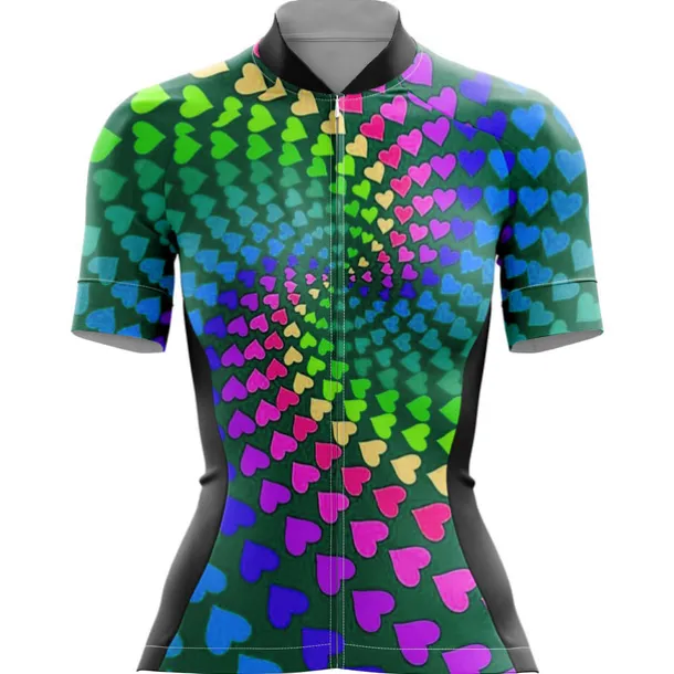 Women's Cycling Jersey Heart 3D Funny Short Sleeve Bike Jersey Top with 3 Rear Pockets Mountain Bike MTB Road Bike Cycling Quick Dry Reflective Strips Back Pocket Moisture Wicking Sports Yellow