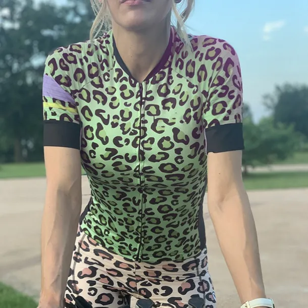 Women's Cycling Jersey Leopard Short Sleeve Bike Jersey Top with 3 Rear Pockets Mountain Bike MTB Road Bike Cycling Quick Dry Reflective Strips Back Pocket Moisture Wicking Sports Blue Brown Green