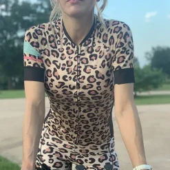Women's Cycling Jersey Leopard Short Sleeve Bike Jersey Top with 3 Rear Pockets Mountain Bike MTB Road Bike Cycling Quick Dry Reflective Strips Back Pocket Moisture Wicking Sports Blue Brown Green