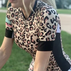 Women's Cycling Jersey Leopard Short Sleeve Bike Jersey Top with 3 Rear Pockets Mountain Bike MTB Road Bike Cycling Quick Dry Reflective Strips Back Pocket Moisture Wicking Sports Blue Brown Green