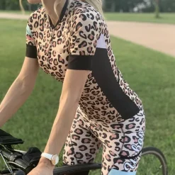 Women's Cycling Jersey Leopard Short Sleeve Bike Jersey Top with 3 Rear Pockets Mountain Bike MTB Road Bike Cycling Quick Dry Reflective Strips Back Pocket Moisture Wicking Sports Blue Brown Green