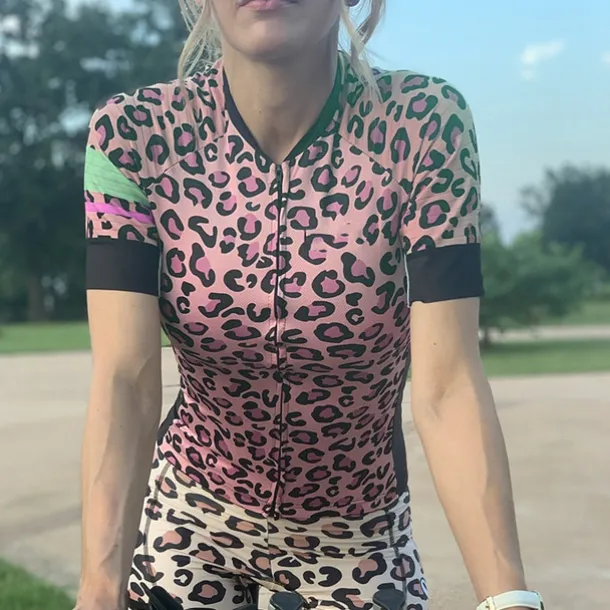 Women's Cycling Jersey Leopard Short Sleeve Bike Jersey Top with 3 Rear Pockets Mountain Bike MTB Road Bike Cycling Quick Dry Reflective Strips Back Pocket Moisture Wicking Sports Blue Brown Green