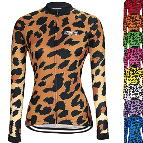 Women's Cycling Jersey Leopard Patterned Funny Long Sleeve Bike Jersey Top with 3 Rear Pockets Mountain Bike MTB Road Bike Cycling Thermal Warm Quick Dry Anatomic Design Reflective Strips Sports