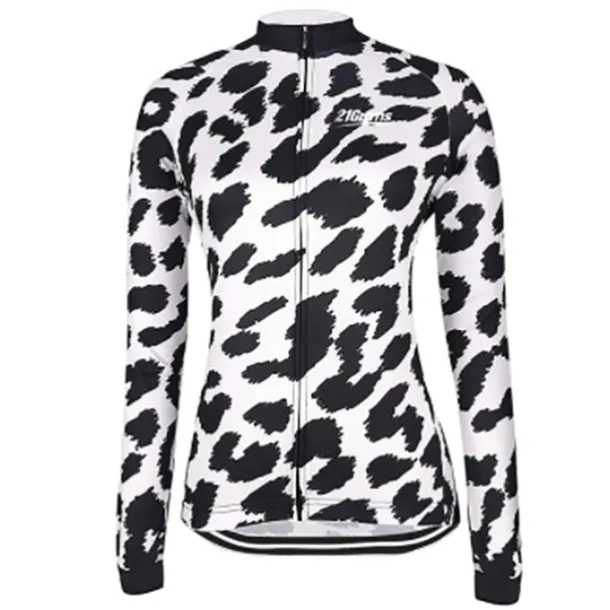 Women's Cycling Jersey Leopard Patterned Funny Long Sleeve Bike Jersey Top with 3 Rear Pockets Mountain Bike MTB Road Bike Cycling Thermal Warm Quick Dry Anatomic Design Reflective Strips Sports