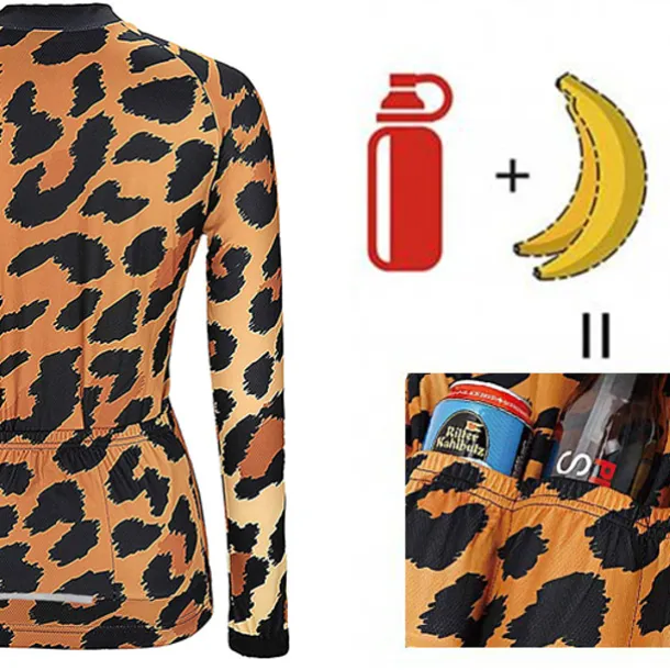 Women's Cycling Jersey Leopard Patterned Funny Long Sleeve Bike Jersey Top with 3 Rear Pockets Mountain Bike MTB Road Bike Cycling Thermal Warm Quick Dry Anatomic Design Reflective Strips Sports
