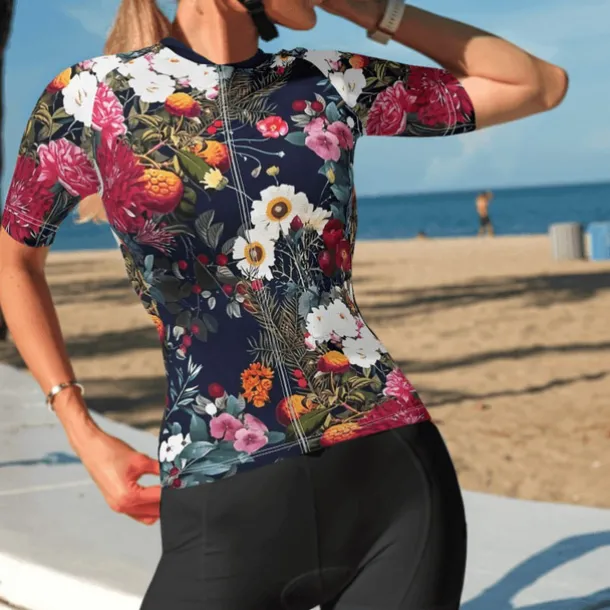 Women's Cycling Jersey Patterned Floral Botanical Flower Short Sleeve Bike Jersey with 3 Rear Pockets Mountain Bike MTB Road Bike Cycling Fast Dry Quick Dry Soft Reflective Strips Sports Black Yellow