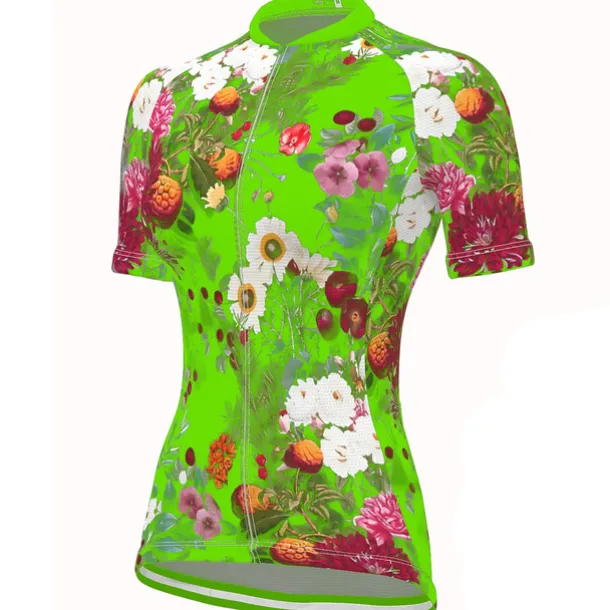 Women's Cycling Jersey Patterned Floral Botanical Flower Short Sleeve Bike Jersey with 3 Rear Pockets Mountain Bike MTB Road Bike Cycling Fast Dry Quick Dry Soft Reflective Strips Sports Black Yellow