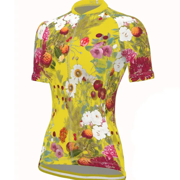 Women's Cycling Jersey Patterned Floral Botanical Flower Short Sleeve Bike Jersey with 3 Rear Pockets Mountain Bike MTB Road Bike Cycling Fast Dry Quick Dry Soft Reflective Strips Sports Black Yellow