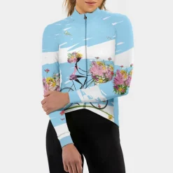 Women's Cycling Jersey Patterned Floral Botanical Flower Long Sleeve Bike Jersey Top with 3 Rear Pockets Mountain Bike MTB Road Bike Cycling Quick Dry Front Zipper Soft Back Pocket Sports White Pink