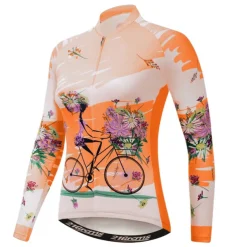 Women's Cycling Jersey Patterned Floral Botanical Flower Long Sleeve Bike Jersey Top with 3 Rear Pockets Mountain Bike MTB Road Bike Cycling Quick Dry Front Zipper Soft Back Pocket Sports White Pink