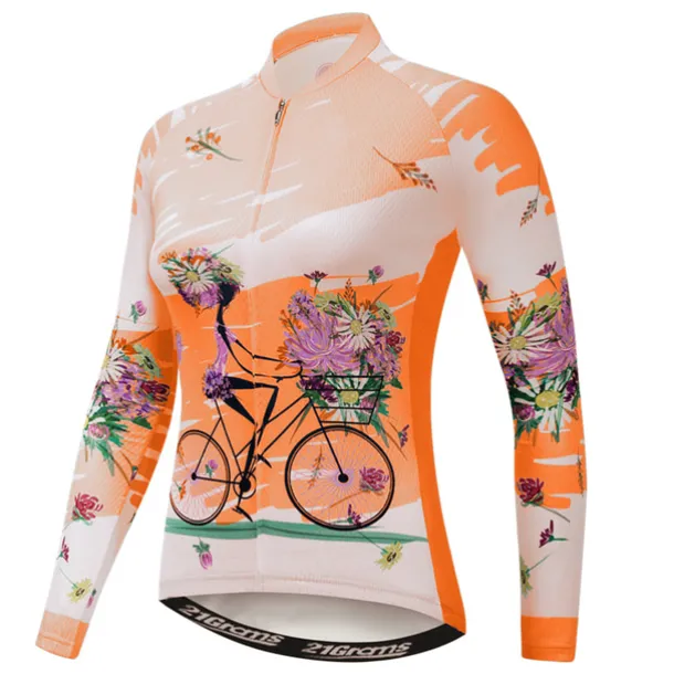 Women's Cycling Jersey Patterned Floral Botanical Flower Long Sleeve Bike Jersey Top with 3 Rear Pockets Mountain Bike MTB Road Bike Cycling Quick Dry Front Zipper Soft Back Pocket Sports White Pink