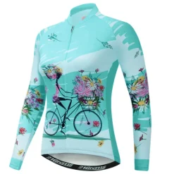 Women's Cycling Jersey Patterned Floral Botanical Flower Long Sleeve Bike Jersey Top with 3 Rear Pockets Mountain Bike MTB Road Bike Cycling Quick Dry Front Zipper Soft Back Pocket Sports White Pink