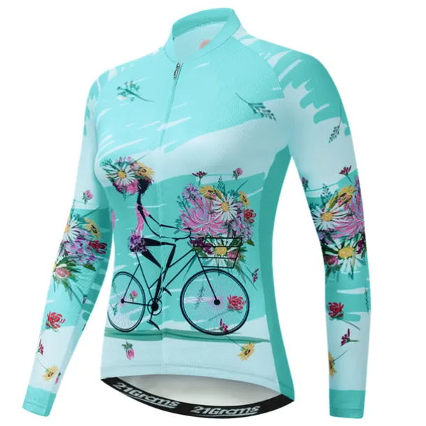 Women's Cycling Jersey Patterned Floral Botanical Flower Long Sleeve Bike Jersey Top with 3 Rear Pockets Mountain Bike MTB Road Bike Cycling Quick Dry Front Zipper Soft Back Pocket Sports White Pink