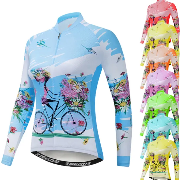 Women's Cycling Jersey Patterned Floral Botanical Flower Long Sleeve Bike Jersey Top with 3 Rear Pockets Mountain Bike MTB Road Bike Cycling Quick Dry Front Zipper Soft Back Pocket Sports White Pink