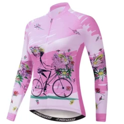 Women's Cycling Jersey Patterned Floral Botanical Flower Long Sleeve Bike Jersey Top with 3 Rear Pockets Mountain Bike MTB Road Bike Cycling Quick Dry Front Zipper Soft Back Pocket Sports White Pink