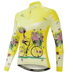 Women's Cycling Jersey Patterned Floral Botanical Flower Long Sleeve Bike Jersey Top with 3 Rear Pockets Mountain Bike MTB Road Bike Cycling Quick Dry Front Zipper Soft Back Pocket Sports White Pink