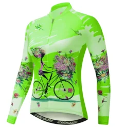Women's Cycling Jersey Patterned Floral Botanical Flower Long Sleeve Bike Jersey Top with 3 Rear Pockets Mountain Bike MTB Road Bike Cycling Quick Dry Front Zipper Soft Back Pocket Sports White Pink
