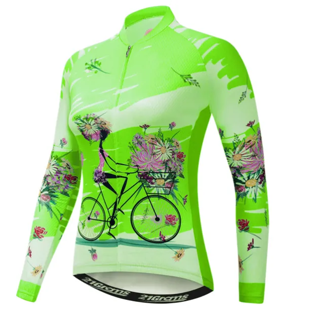 Women's Cycling Jersey Patterned Floral Botanical Flower Long Sleeve Bike Jersey Top with 3 Rear Pockets Mountain Bike MTB Road Bike Cycling Quick Dry Front Zipper Soft Back Pocket Sports White Pink
