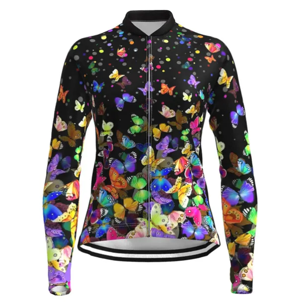 Women's Cycling Jersey Patterned Floral Botanical Flower Long Sleeve Bike Jersey Top with 3 Rear Pockets Mountain Bike MTB Road Bike Cycling Quick Dry Front Zipper Soft Back Pocket Sports White Pink