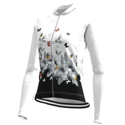 Women's Cycling Jersey Patterned Floral Botanical Flower Long Sleeve Bike Jersey Top with 3 Rear Pockets Mountain Bike MTB Road Bike Cycling Quick Dry Front Zipper Soft Back Pocket Sports White Pink