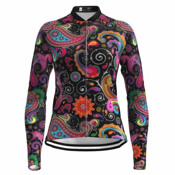 Women's Cycling Jersey Patterned Floral Botanical Flower Long Sleeve Bike Jersey Top with 3 Rear Pockets Mountain Bike MTB Road Bike Cycling Quick Dry Front Zipper Soft Back Pocket Sports White Pink