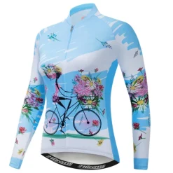 Women's Cycling Jersey Patterned Floral Botanical Flower Long Sleeve Bike Jersey Top with 3 Rear Pockets Mountain Bike MTB Road Bike Cycling Quick Dry Front Zipper Soft Back Pocket Sports White Pink