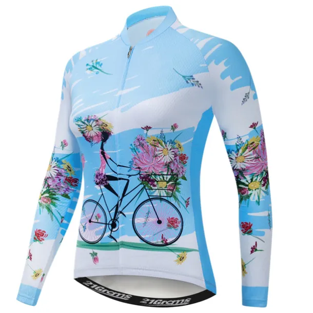 Women's Cycling Jersey Patterned Floral Botanical Flower Long Sleeve Bike Jersey Top with 3 Rear Pockets Mountain Bike MTB Road Bike Cycling Quick Dry Front Zipper Soft Back Pocket Sports White Pink