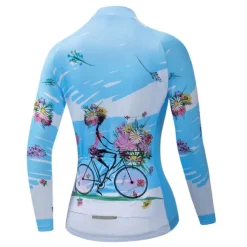 Women's Cycling Jersey Patterned Floral Botanical Flower Long Sleeve Bike Jersey Top with 3 Rear Pockets Mountain Bike MTB Road Bike Cycling Quick Dry Front Zipper Soft Back Pocket Sports White Pink