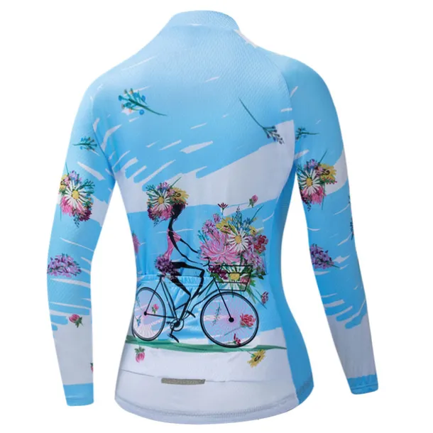 Women's Cycling Jersey Patterned Floral Botanical Flower Long Sleeve Bike Jersey Top with 3 Rear Pockets Mountain Bike MTB Road Bike Cycling Quick Dry Front Zipper Soft Back Pocket Sports White Pink
