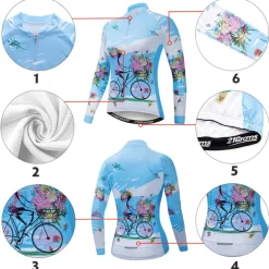Women's Cycling Jersey Patterned Floral Botanical Flower Long Sleeve Bike Jersey Top with 3 Rear Pockets Mountain Bike MTB Road Bike Cycling Quick Dry Front Zipper Soft Back Pocket Sports White Pink