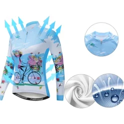 Women's Cycling Jersey Patterned Floral Botanical Flower Long Sleeve Bike Jersey Top with 3 Rear Pockets Mountain Bike MTB Road Bike Cycling Quick Dry Front Zipper Soft Back Pocket Sports White Pink