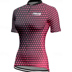 Women's Cycling Jersey Polka Dot Short Sleeve Bike Tee Tshirt Jersey with 3 Rear Pockets Mountain Bike MTB Quick Dry Anatomic Design Wicking Breathable Sports Pink Blue Dark Green Clothing Apparel