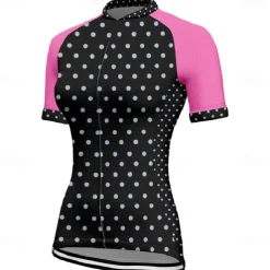 Women's Cycling Jersey Polka Dot Short Sleeve Bike Tee Tshirt Jersey with 3 Rear Pockets Mountain Bike MTB Quick Dry Anatomic Design Wicking Breathable Sports White Yellow Pink Clothing Apparel
