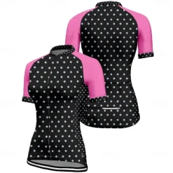 Women's Cycling Jersey Polka Dot Short Sleeve Bike Tee Tshirt Jersey with 3 Rear Pockets Mountain Bike MTB Quick Dry Anatomic Design Wicking Breathable Sports White Yellow Pink Clothing Apparel