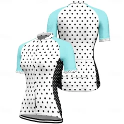 Women's Cycling Jersey Polka Dot Short Sleeve Bike Tee Tshirt Jersey with 3 Rear Pockets Mountain Bike MTB Quick Dry Anatomic Design Wicking Breathable Sports White Yellow Pink Clothing Apparel