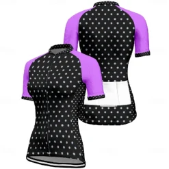 Women's Cycling Jersey Polka Dot Short Sleeve Bike Tee Tshirt Jersey with 3 Rear Pockets Mountain Bike MTB Quick Dry Anatomic Design Wicking Breathable Sports White Yellow Pink Clothing Apparel