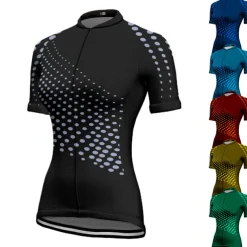 Women's Cycling Jersey Polka Dot Patterned Short Sleeve Bike Jersey Top with 3 Rear Pockets Mountain Bike MTB Road Bike Cycling Quick Dry Soft Reflective Strips Back Pocket Sports Black Yellow Red