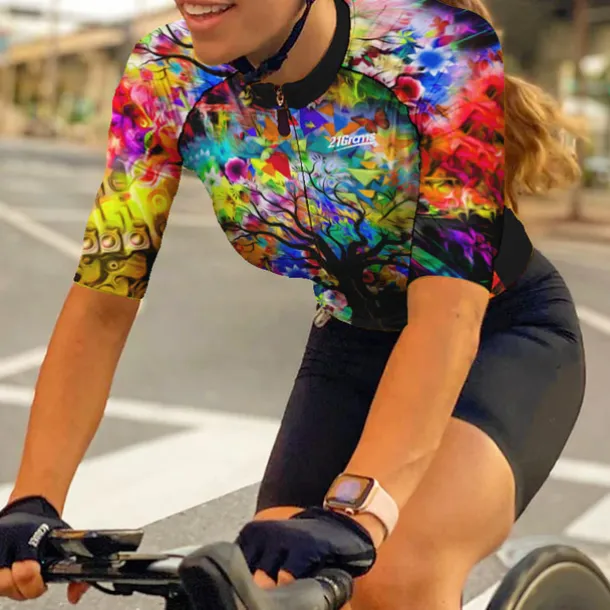 Women's Cycling Jersey Tree Short Sleeve Bike Jersey Top with 3 Rear Pockets Mountain Bike MTB Road Bike Cycling Quick Dry Reflective Strips Back Pocket Moisture Wicking Sports Yellow Red Blue